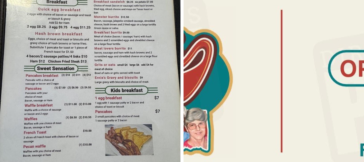 Ernie's Cafe Menu