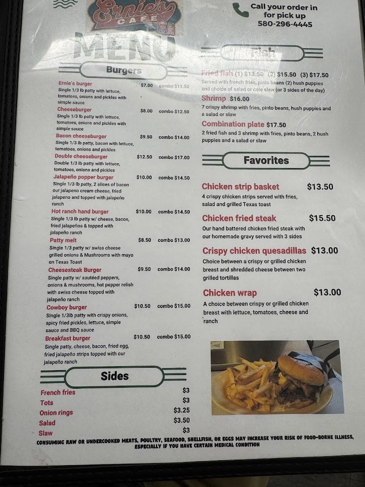 Ernie's Cafe Menu image 1