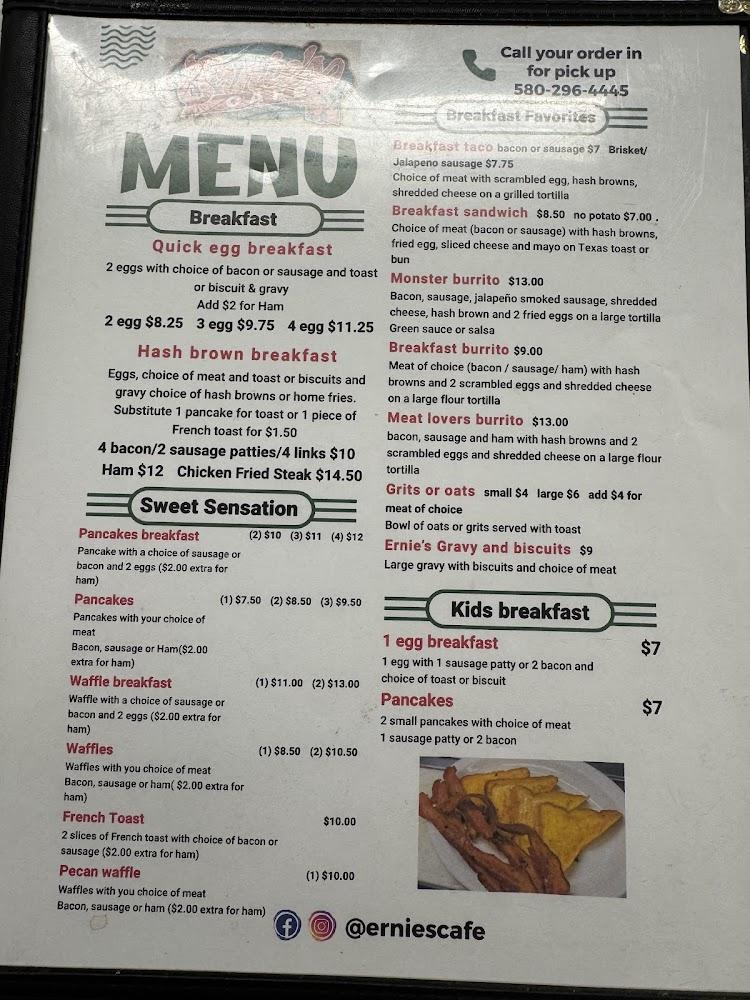 Ernie's Cafe Menu image 2